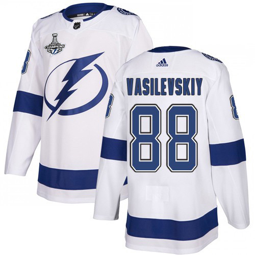 Adidas Tampa Bay Lightning 88 Andrei Vasilevskiy White Road Authentic Youth 2020 Stanley Cup Champions Stitched NHL Jersey